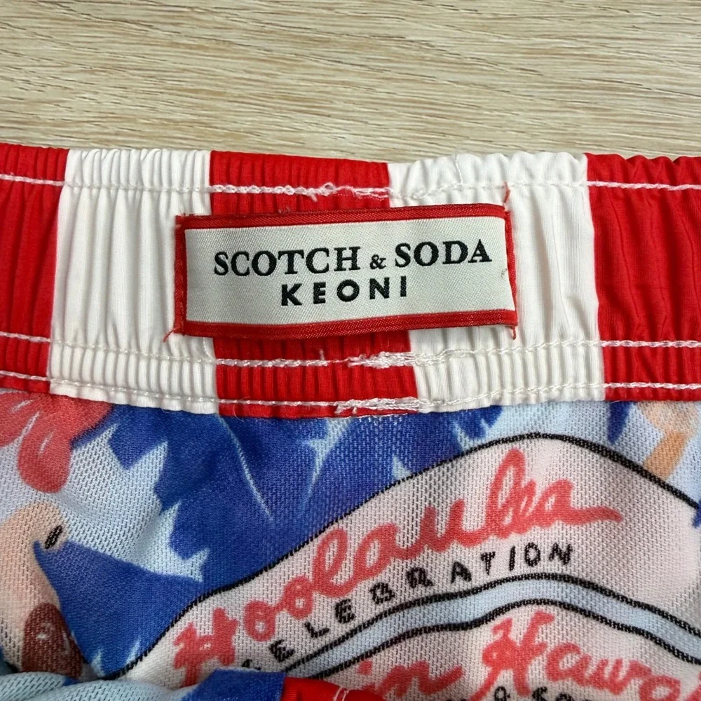 Scotch & Soda Keoni Swim Trunks Men Size L Nautical Coastal HAWAIIAN Graphic